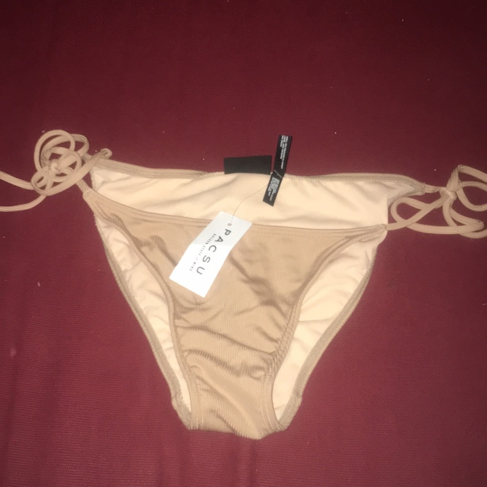 LA HEARTS NUDE RIBBED BIKINI SIDE TIE BOTTOMS S